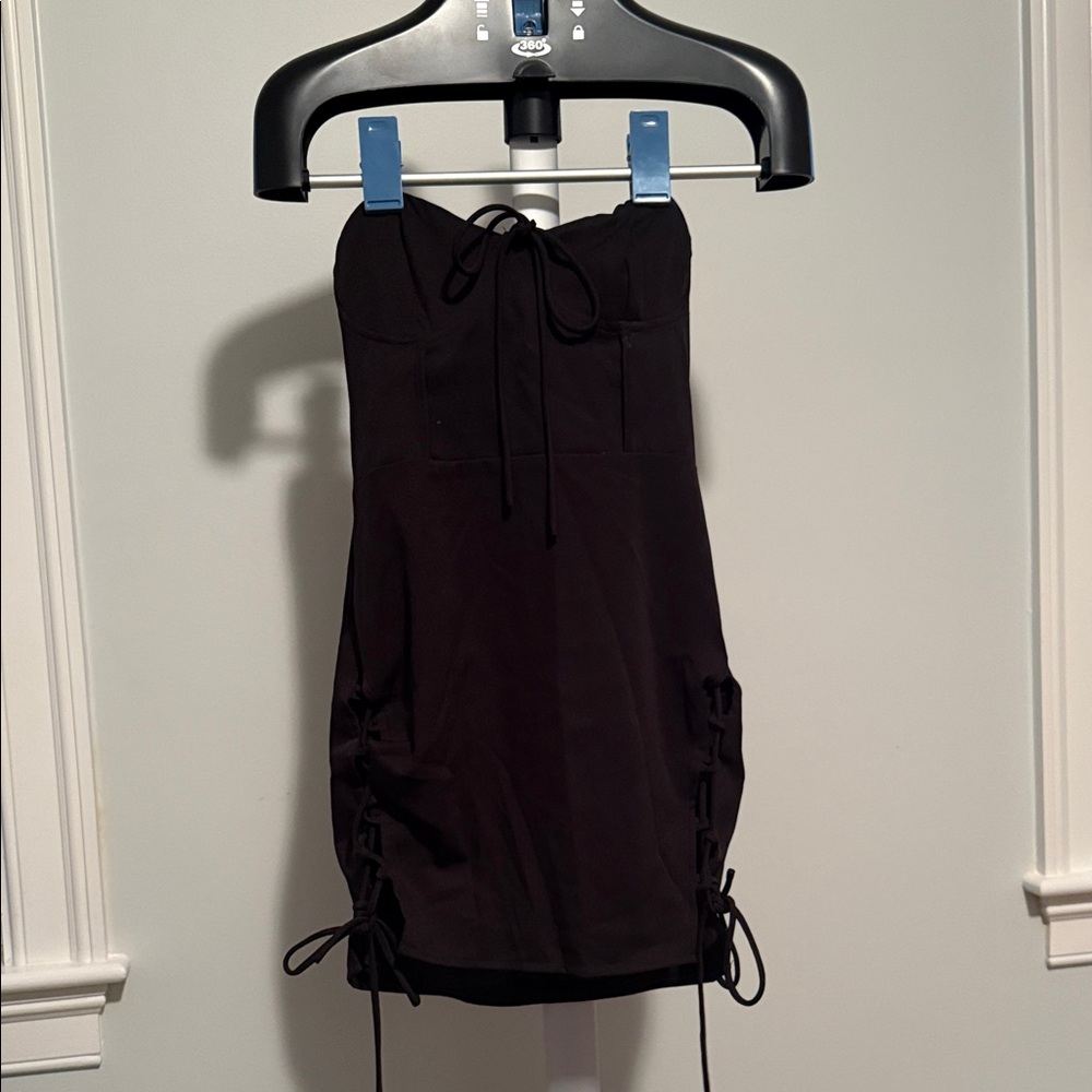 Princess Polly  Black Strapless Dress lace up sides